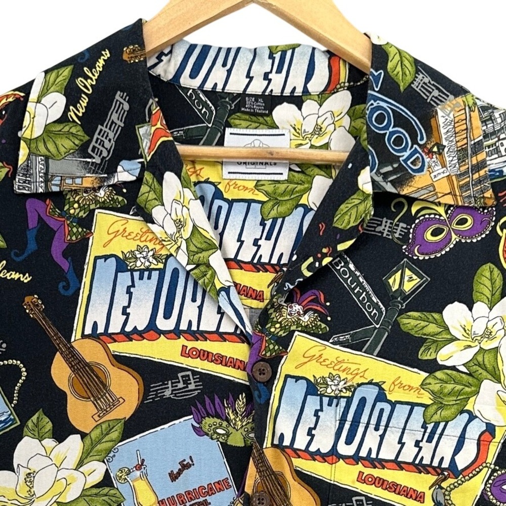David Carey Originals New Orleans Mardi Gras Camp Shirt Mens XL Black Souvenir